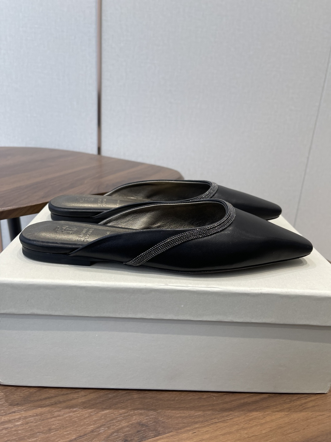 Brunello Cucinelli BC 브루넬로 쿠치넬리 체인 스퀘어토 뮬 슬리퍼 신발