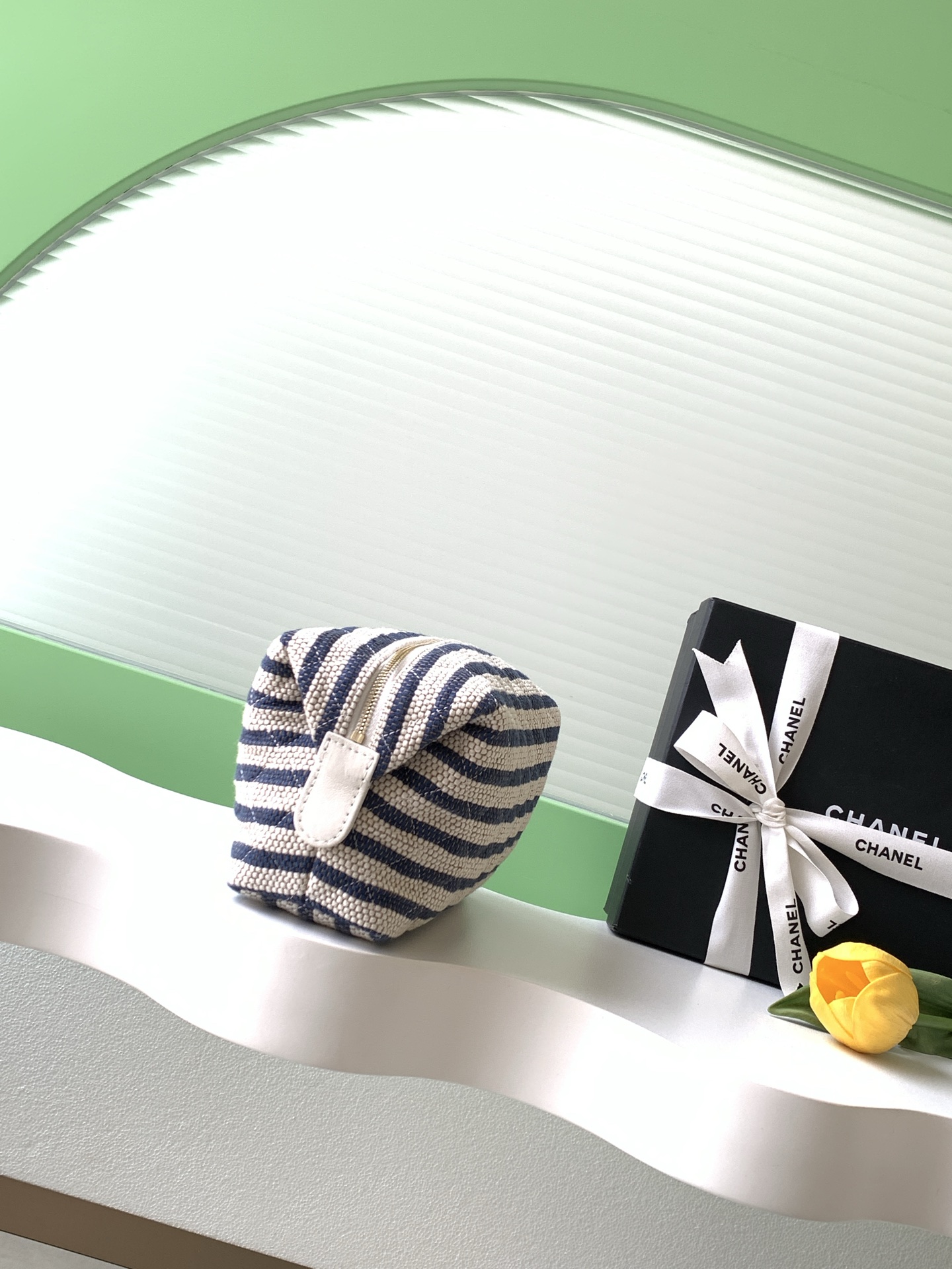 샤넬(CHANEL) 26C 네이비 스트라이프 미니 클러치 파우치 백 가방