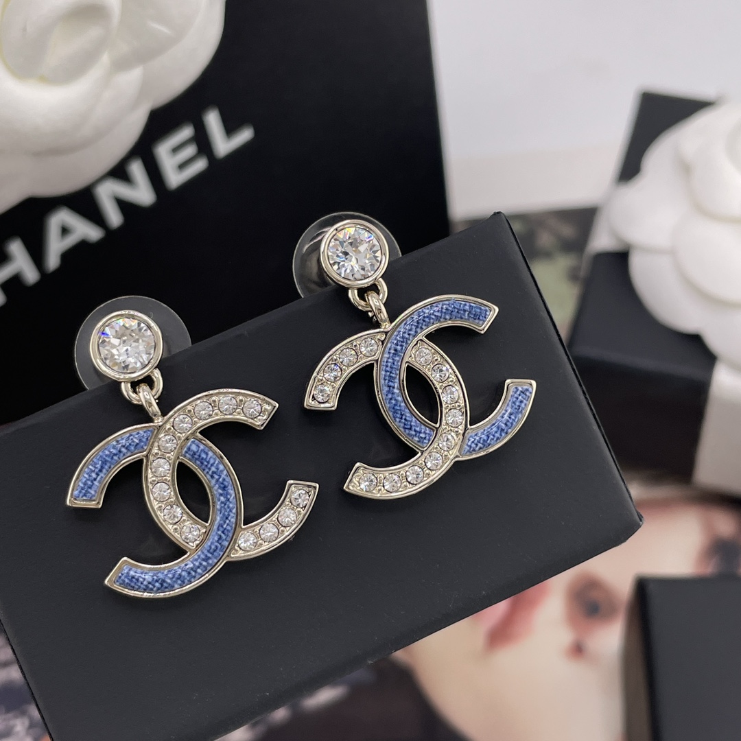 샤넬(CHANEL) 블루 데님 더블 귀걸이 악세사리
