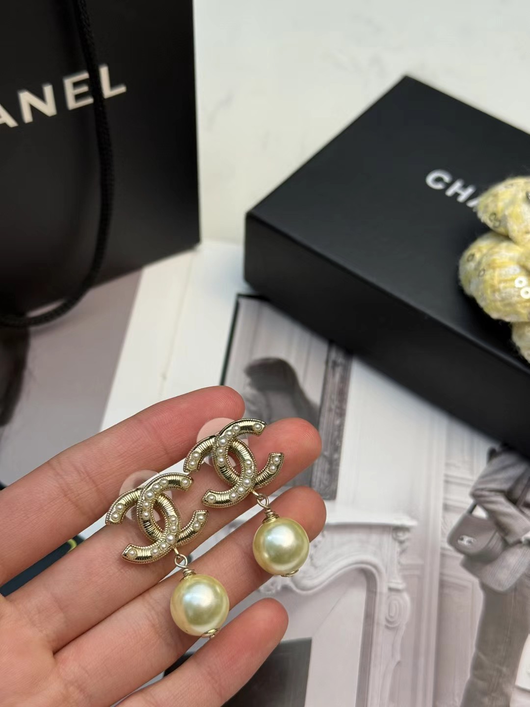 샤넬(CHANEL) 진주 드롭 귀걸이 악세사리