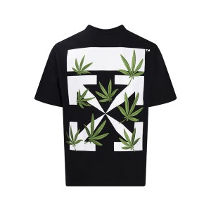 오프화이트(OFF-WHITE) 그린 리프 자수 반팔 티셔츠 의류