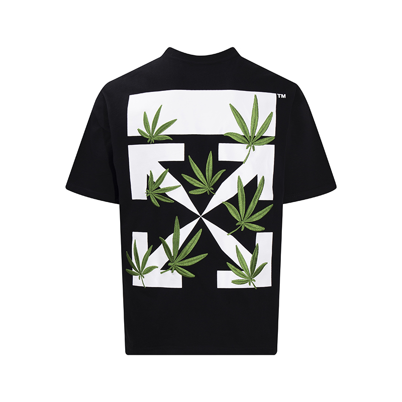 오프화이트(OFF-WHITE) 그린 리프 자수 반팔 티셔츠 의류