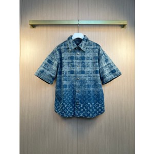 루이비통(LV) 그라데이션 블리치 자카드 데님 반팔 셔츠 의류