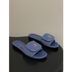 샤넬(Chanel) 데님 퀼팅 더블C 체인 슬리퍼 샌들 신발 플랫