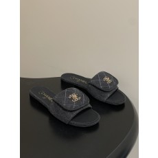 샤넬(Chanel) 데님 퀼팅 더블C 체인 슬리퍼 샌들 신발 플랫
