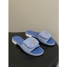 샤넬(Chanel) 데님 퀼팅 더블C 체인 슬리퍼 샌들 신발 플랫