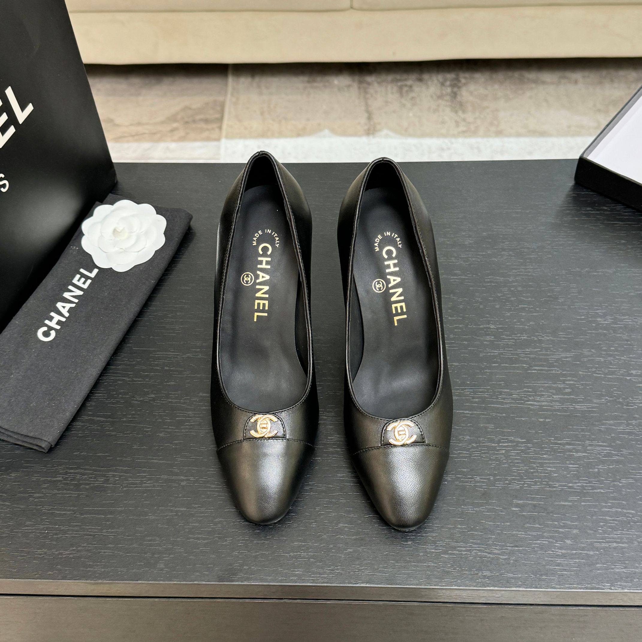 샤넬(Chanel) 뉴 시즌 더블C 배색 슬링백 힐 구두 신발 9cm