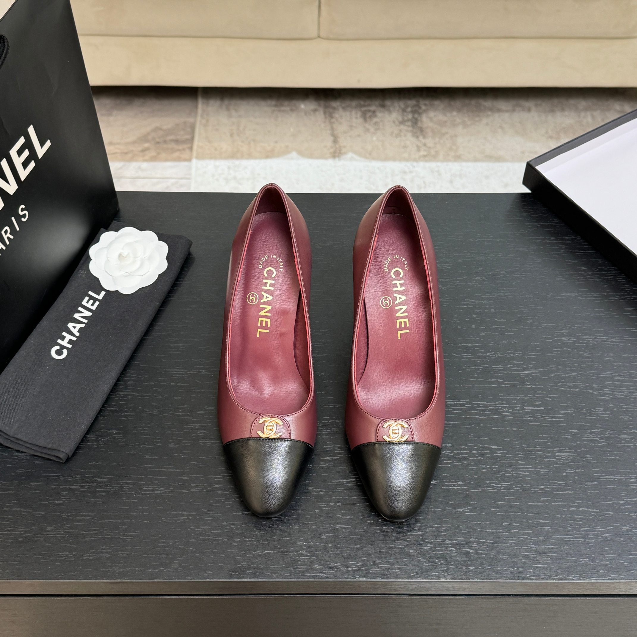 샤넬(Chanel) 뉴 시즌 더블C 배색 슬링백 힐 구두 신발 9cm