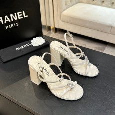 샤넬(Chanel) 클래식 카멜리아 진주 스트랩 굽 샌들 신발