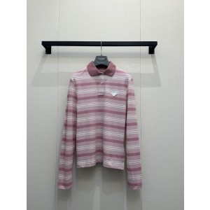PRADA 프라다 삼각 로고 스트라이프 긴팔 카라 티셔츠 의류