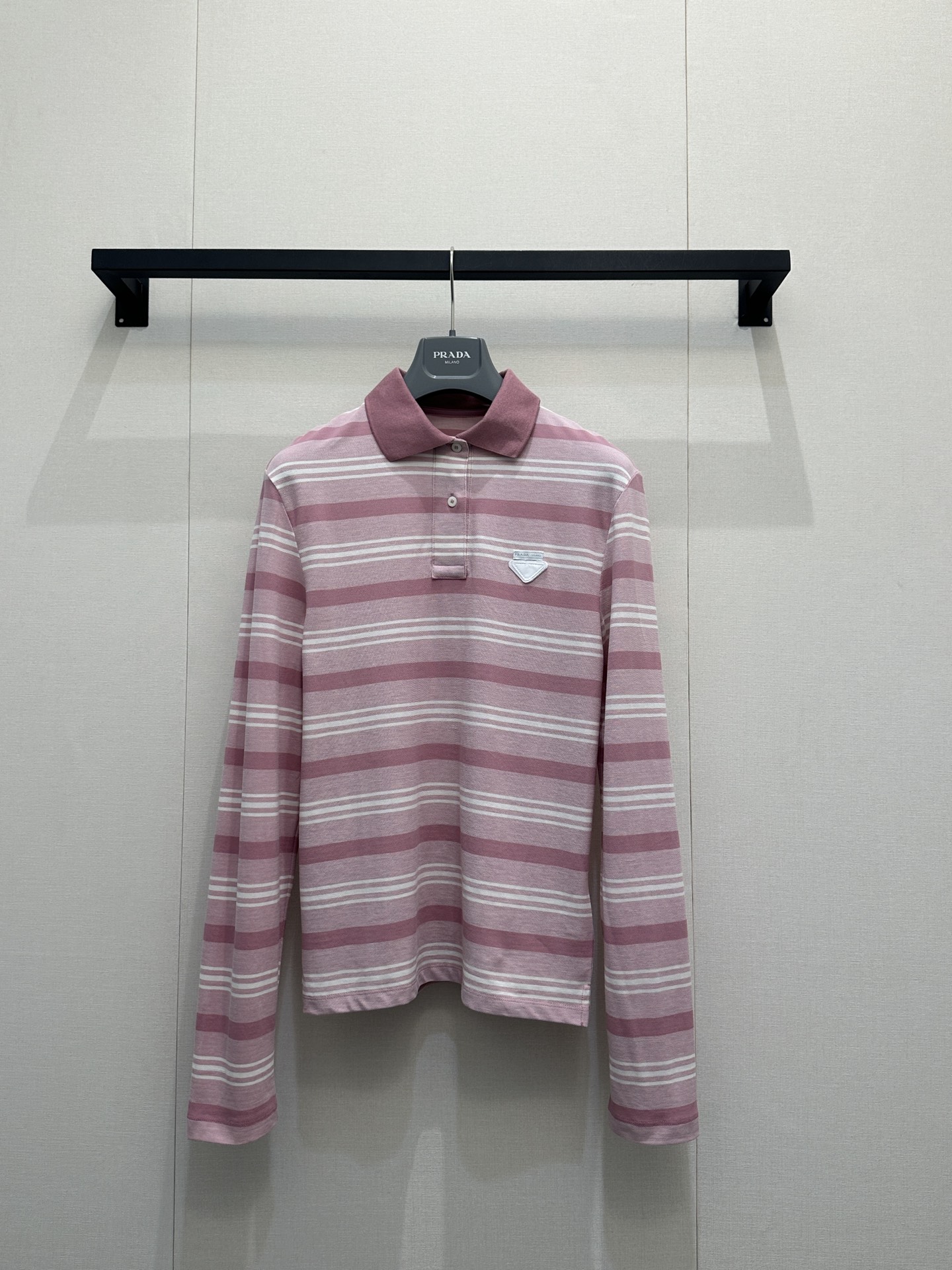 PRADA 프라다 삼각 로고 스트라이프 긴팔 카라 티셔츠 의류