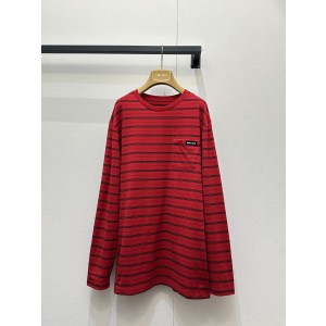 miumiu 미우미우 레드 스트라이프 라운드 긴팔 티셔츠 의류
