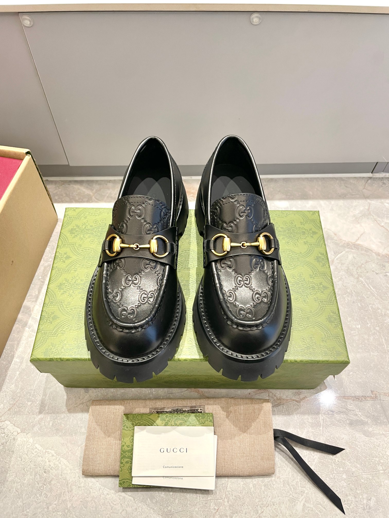 GUCCI 구찌 GG 패턴 로고 홀스빗 플랫폼 로퍼 구두 신발