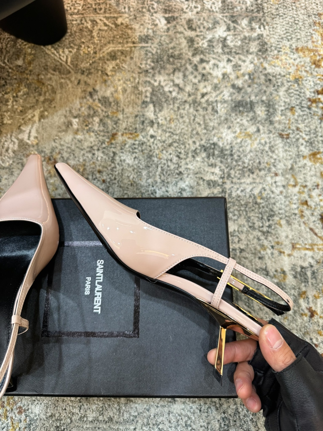 YSL 생로랑 페이턴트 미들 펌프스 힐 구두 신발 5.5cm