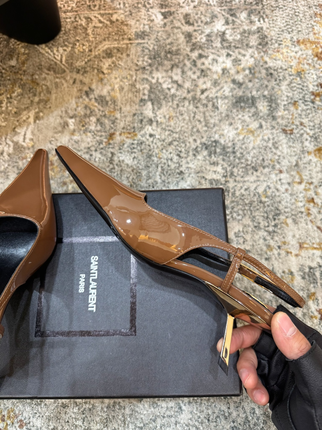 YSL 생로랑 페이턴트 미들 펌프스 힐 구두 신발 5.5cm