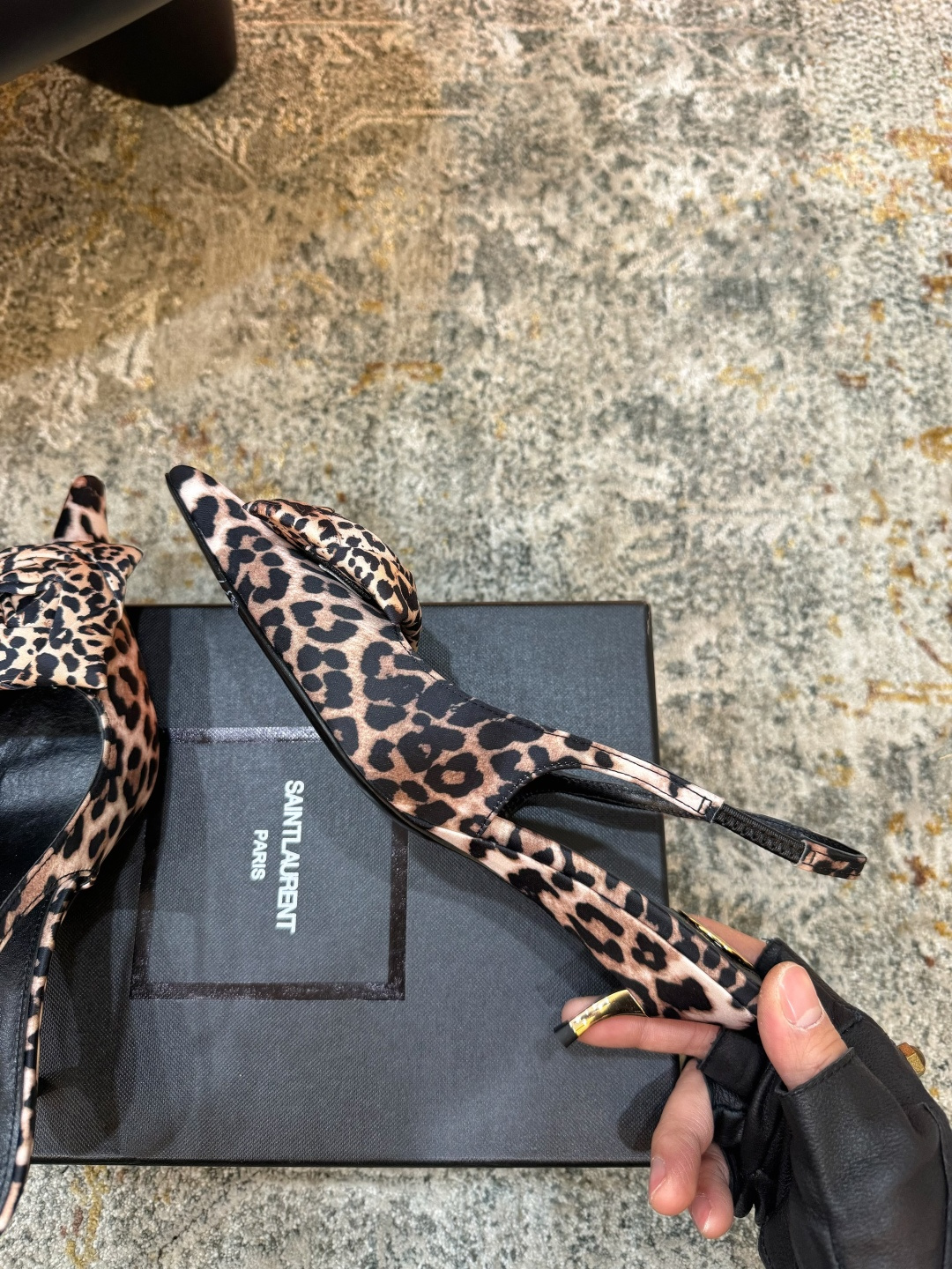 YSL 생로랑 레오파드 미들 펌프스 힐 구두 신발 5.5cm