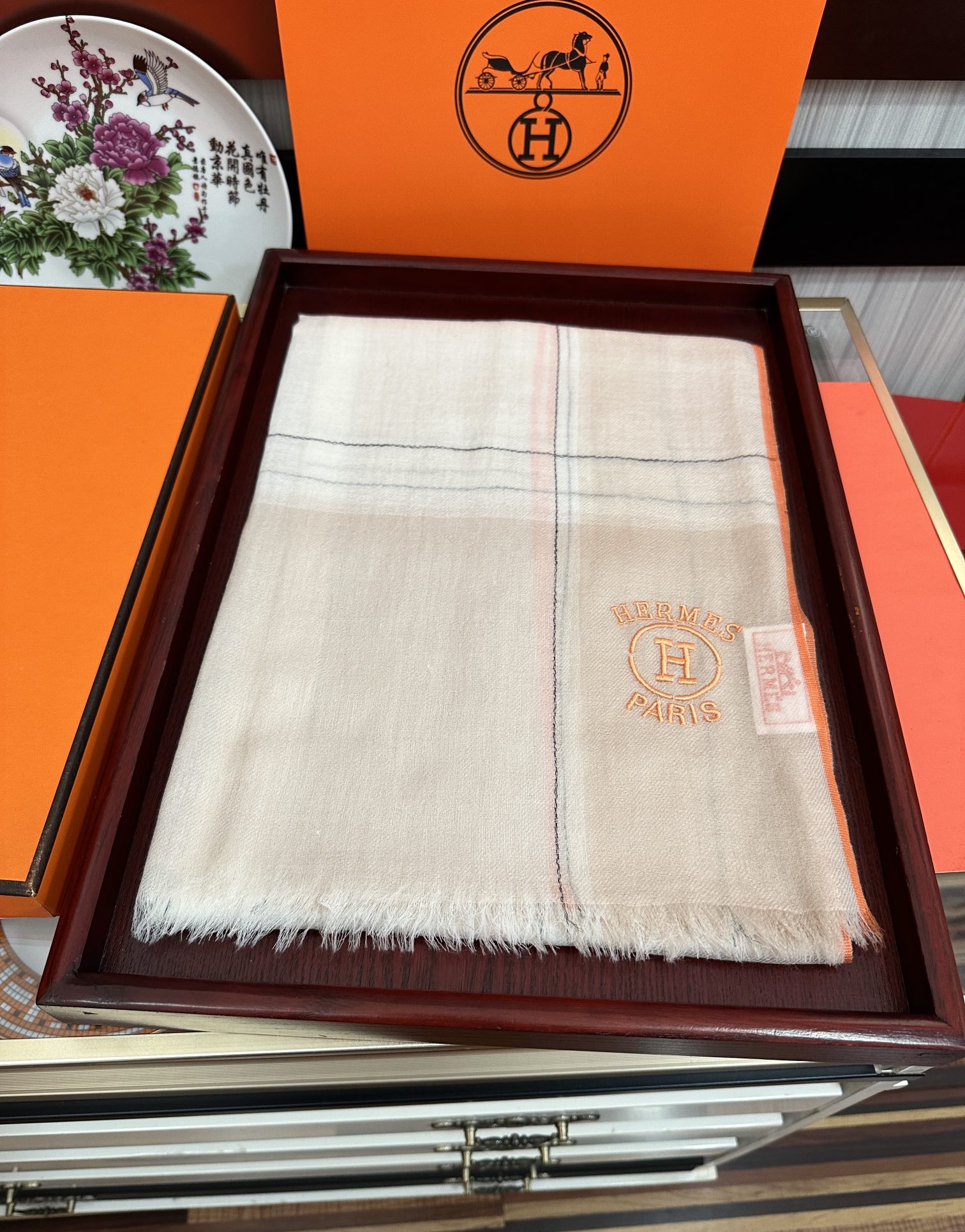 에르메스(HERMES) 체크 캐시미어 목도리 스카프