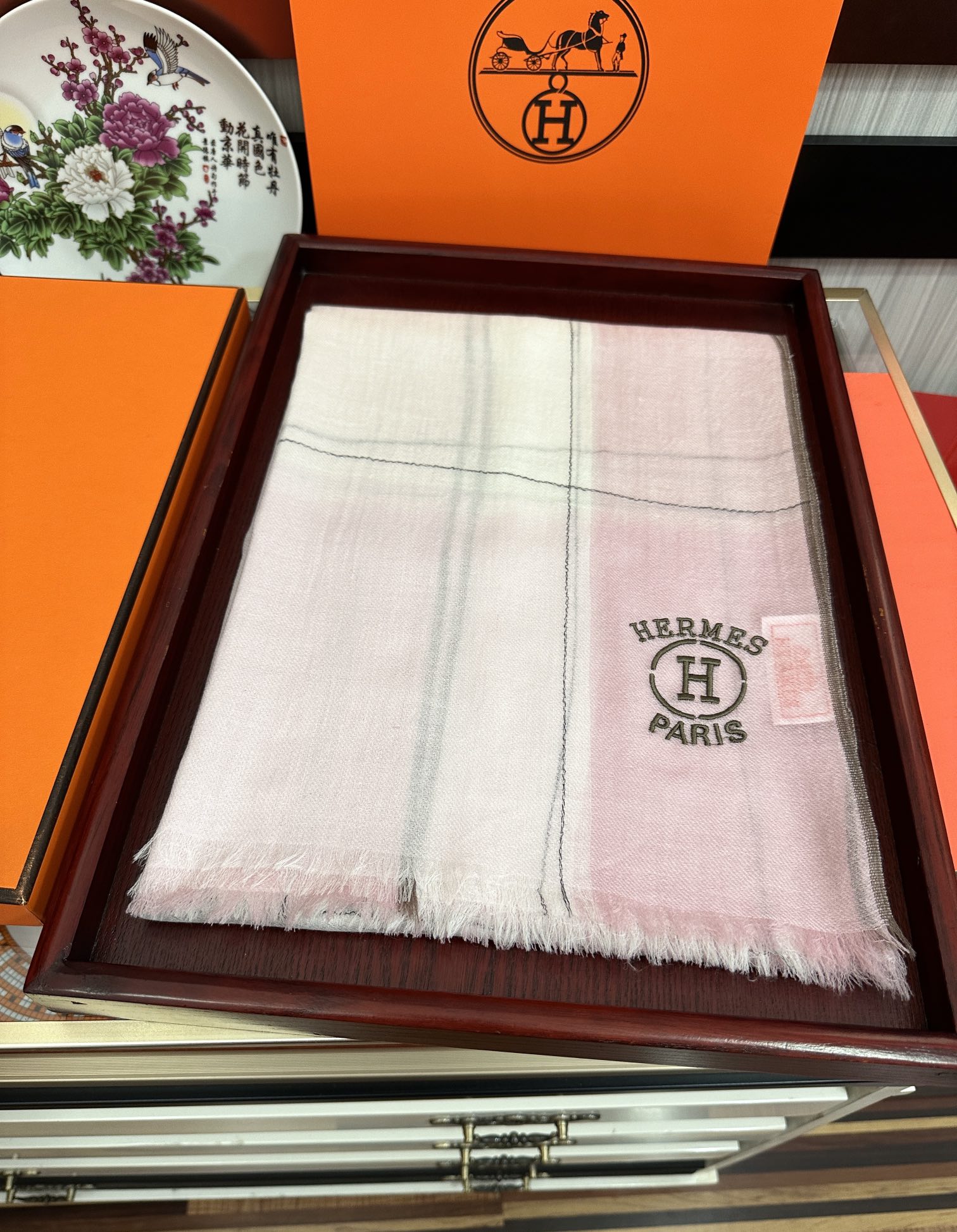 에르메스(HERMES) 체크 캐시미어 목도리 스카프