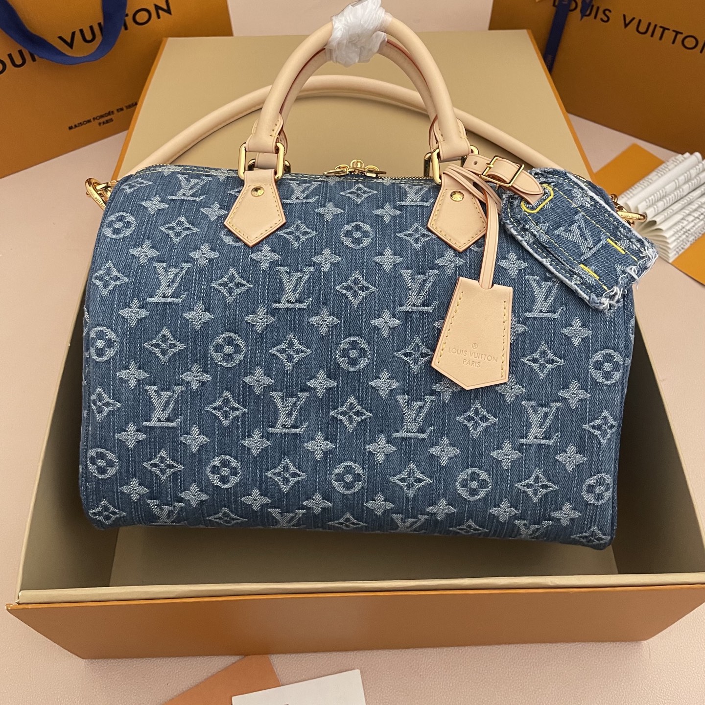 LV 루이비통 스피디 반둘리에(SPEEDY BANDOULIÈRE) 30 데님 토트백 숄더백 가방