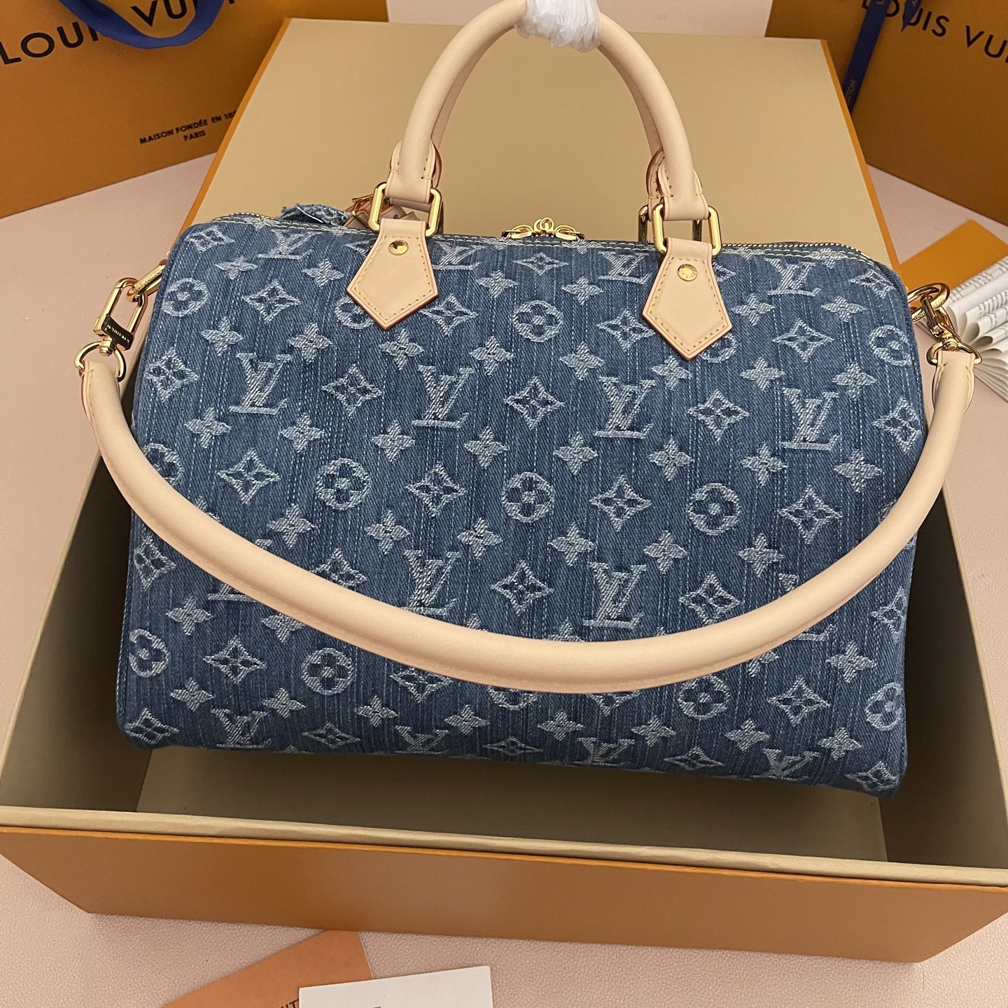 LV 루이비통 스피디 반둘리에(SPEEDY BANDOULIÈRE) 30 데님 토트백 숄더백 가방