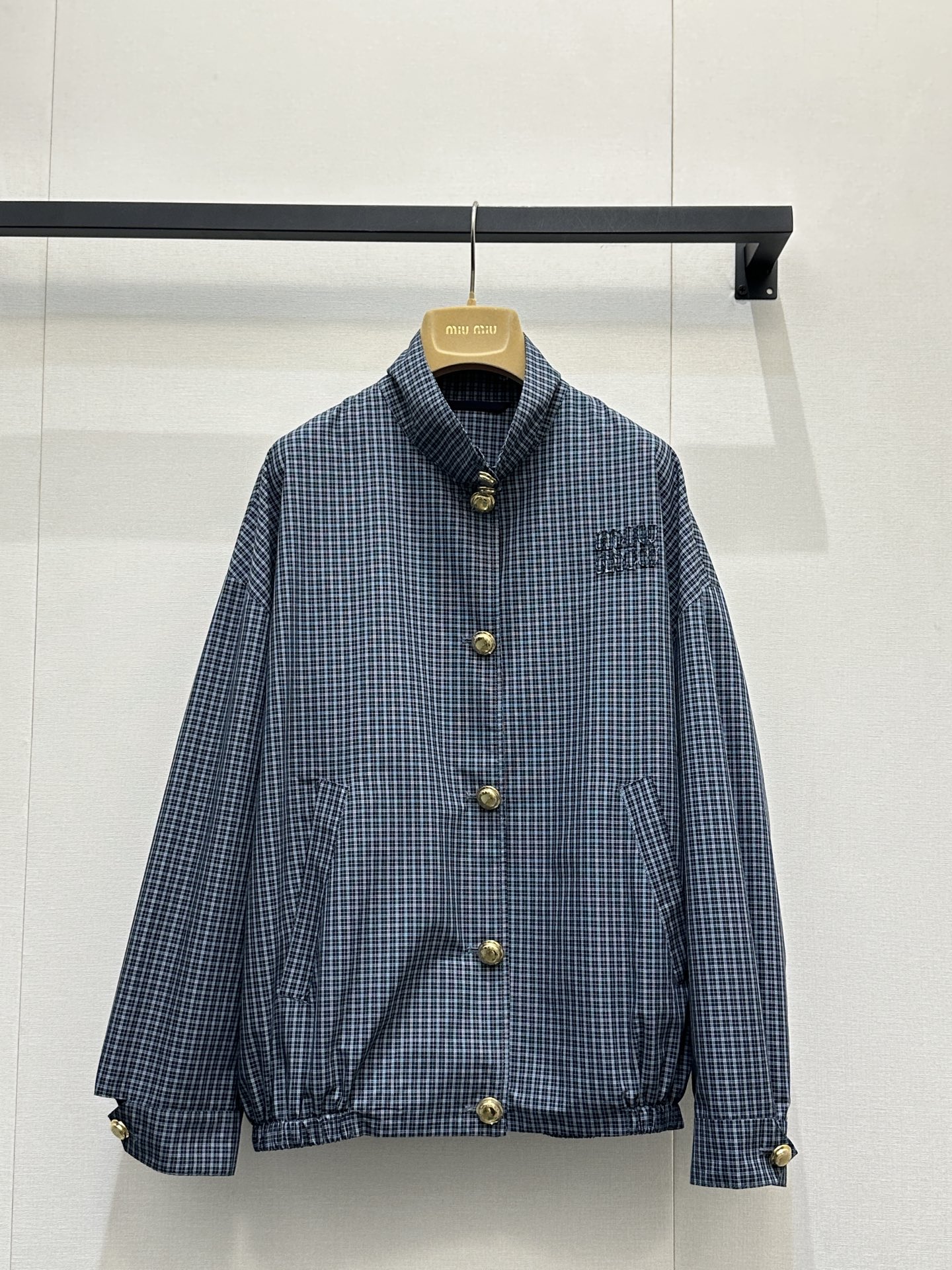 miumiu 미우미우 패치워크 로고 골드 버튼 체크 자켓 재킷 의류