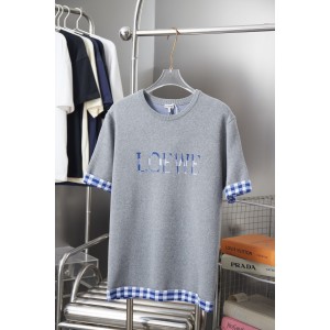 로에베(LOEWE) 체크 자카드 레터 니트 반팔 티셔츠 의류