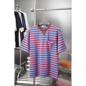 프라다(PRADA) 스트라이프 니트 반팔 티셔츠 의류