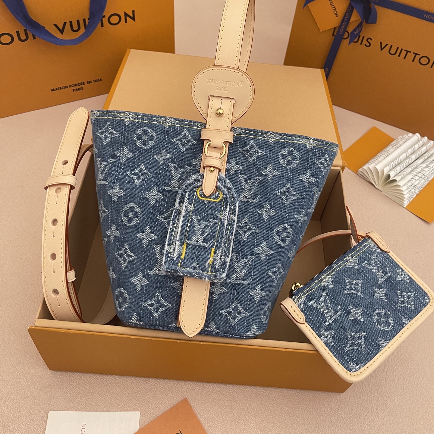 LV 루이비통 올 인(All In) BB 데님 랑데부 버킷백 가방