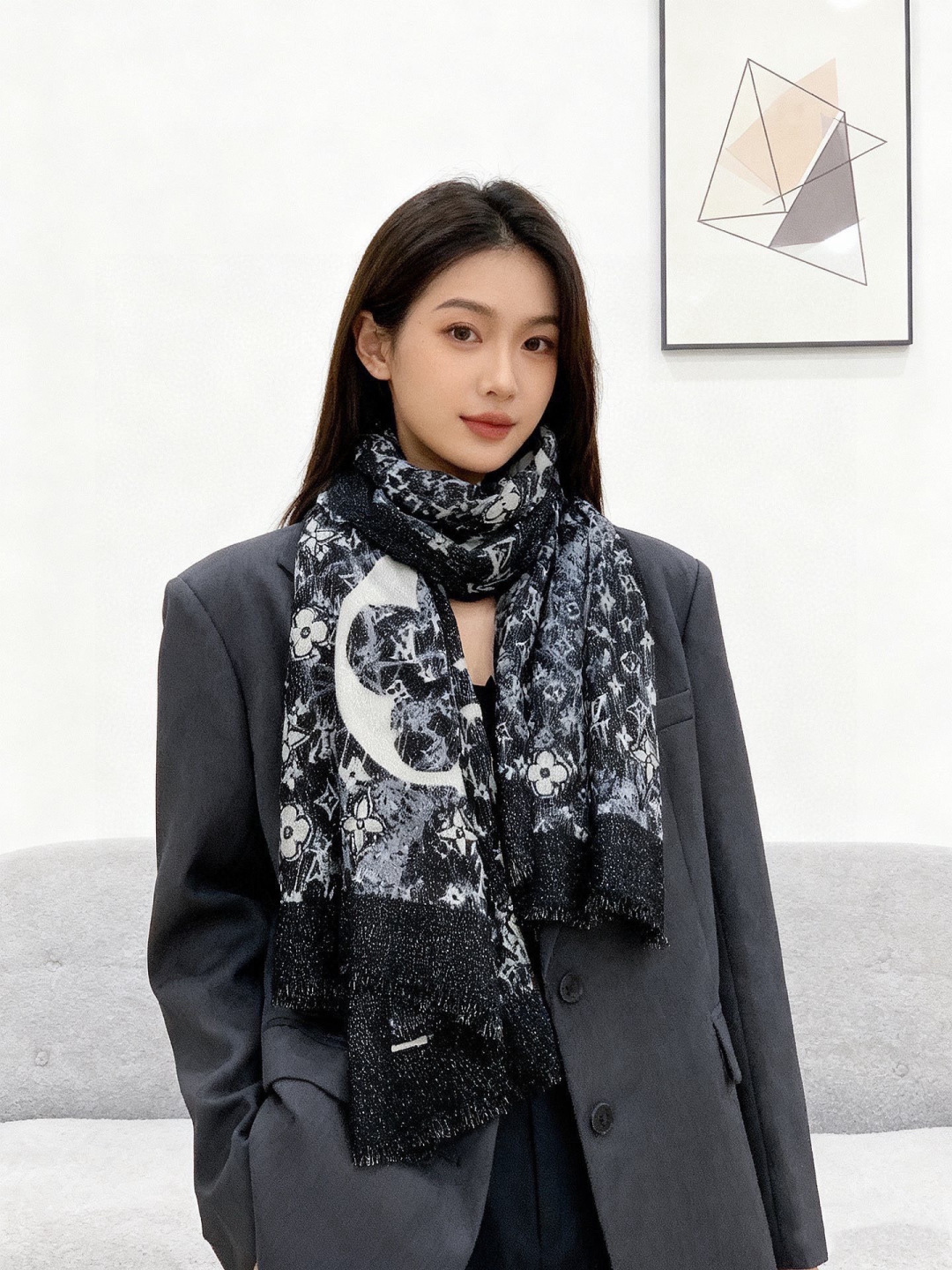 루이비통(LV) 모노그램 캐시미어 롱 스카프 목도리 스카프