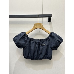 미우미우(MIU MIU) 네이비 퍼프 크롭 블라우스 의류