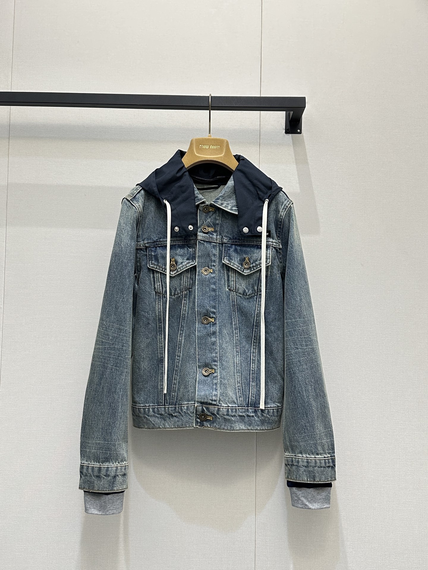 miumiu 미우미우 레이어드 크롭 후드 데님 자켓 재킷 의류