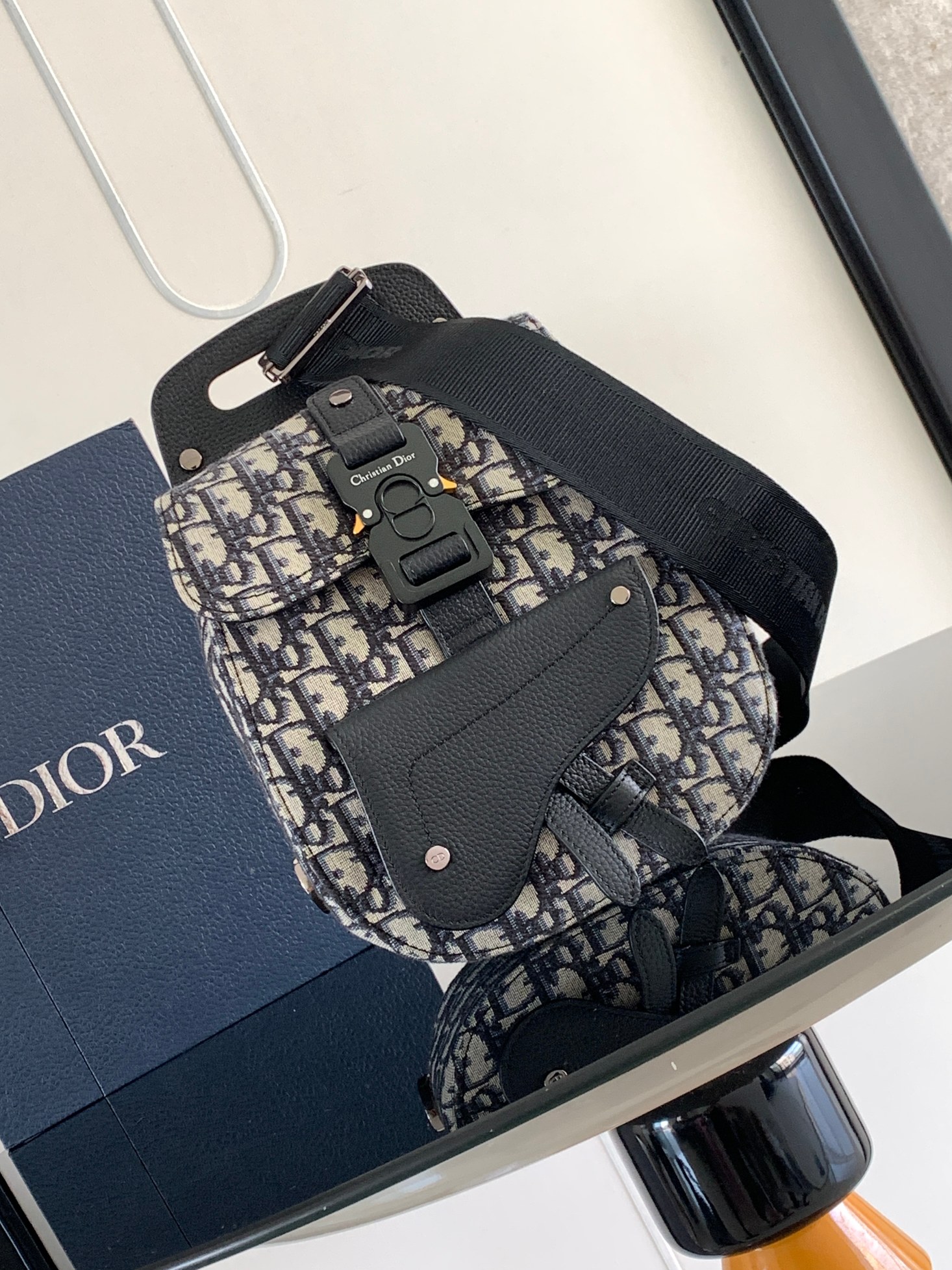 Dior CD 디올 갤롭(Gallop) 숄더백 (베이지 & 블랙 오블리크) 힙색 슬링백 가방