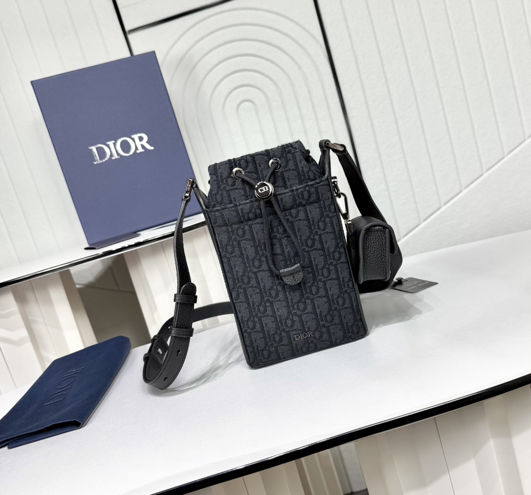 Dior CD 디올 미니 버킷백 (블랙 오블리크 & 블랙 레더) 크로스백 가방