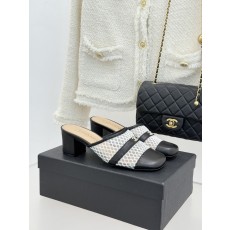 샤넬(CHANEL) 메쉬 콤비 미들힐 슬리퍼 샌들 신발