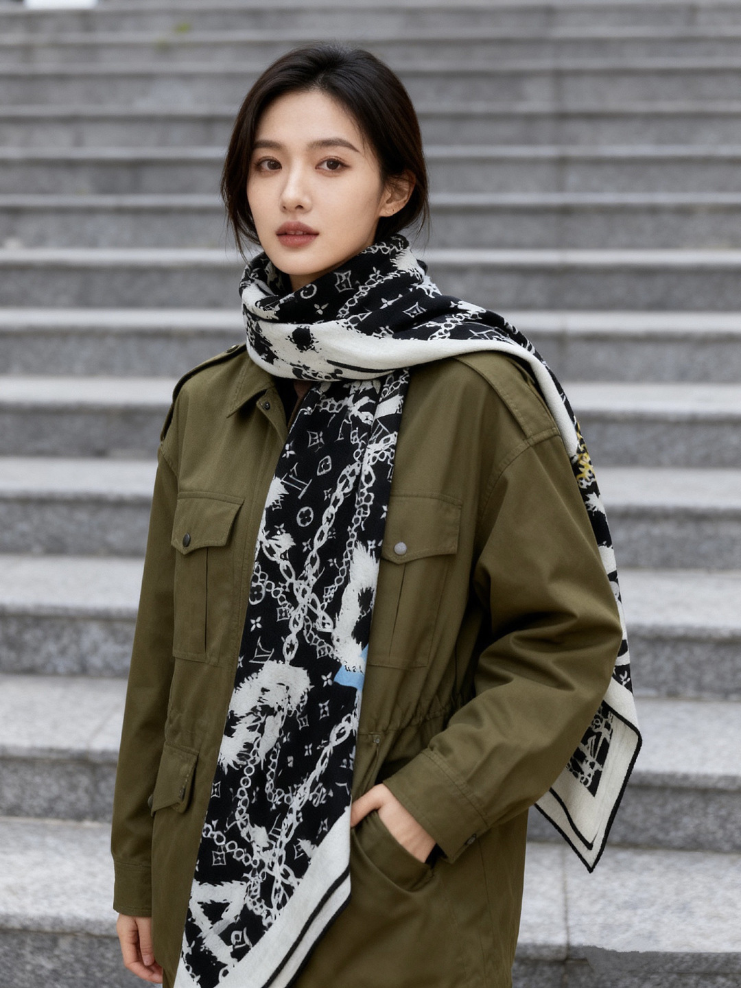 루이비통(LV) x 무라카미 다카시 멀티컬러 숄 목도리 스카프