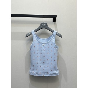 프라다(Prada) 플로럴 삼각 로고 니트 슬리브리스 의류