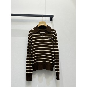 miumiu 미우미우 브라운 스트라이프 V넥 카라 긴팔 니트 의류