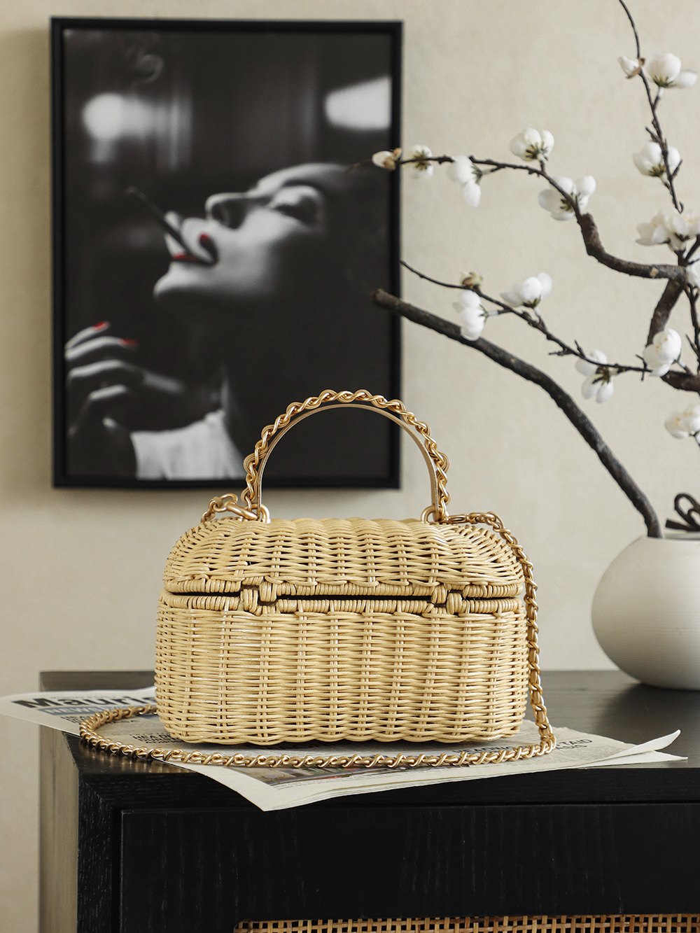 Chanel 샤넬 26C 라탄 핸들 카메라백 (내추럴 베이지) 토트백 숄더백 가방