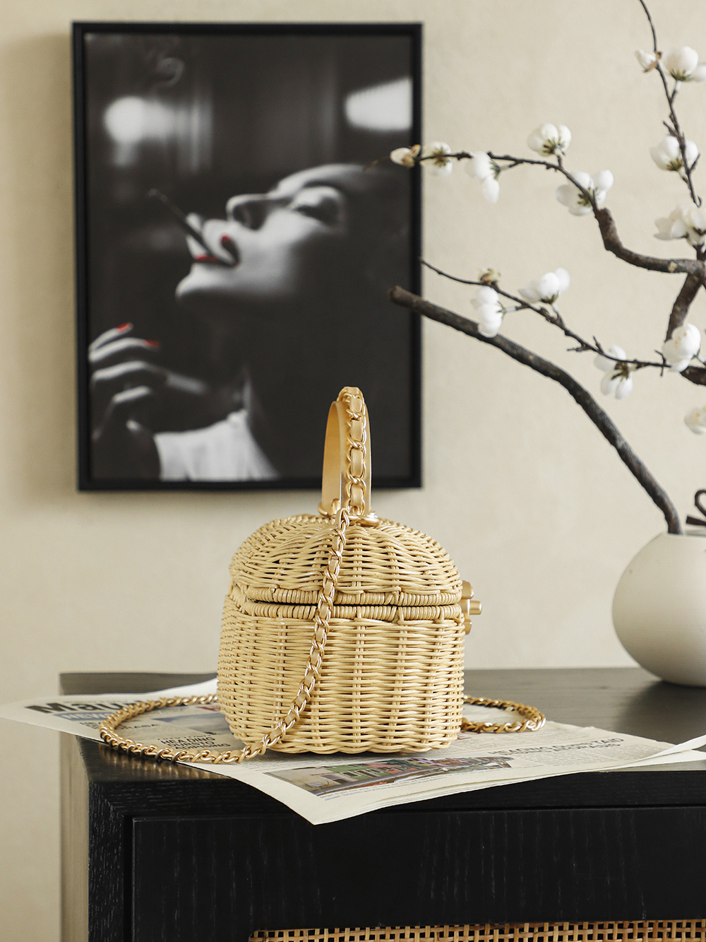 Chanel 샤넬 26C 라탄 핸들 카메라백 (내추럴 베이지) 토트백 숄더백 가방