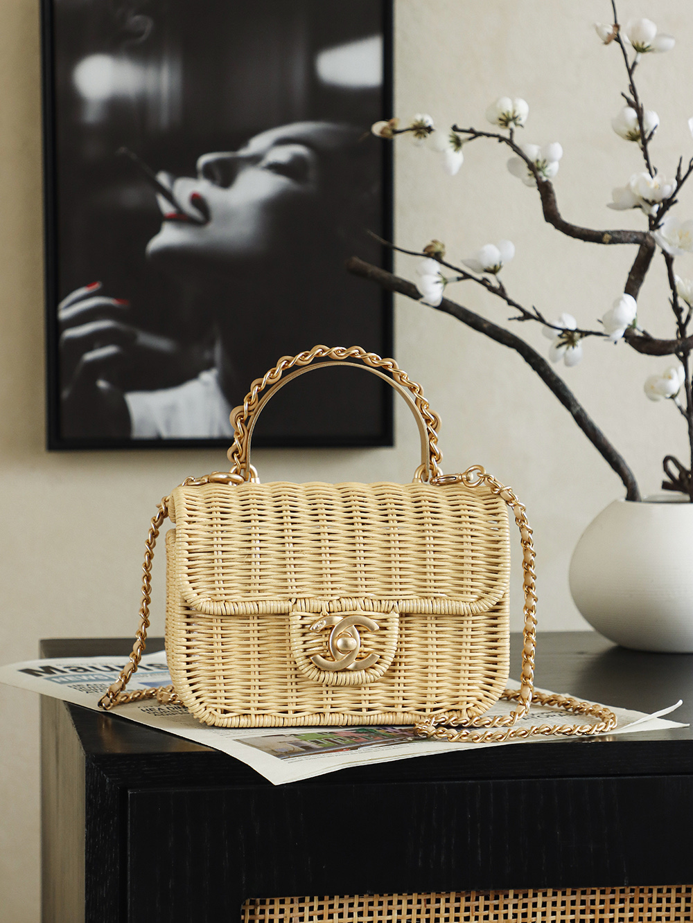 Chanel 샤넬 26C 라탄 핸들 CF 플랩백 (내추럴 베이지) 가방