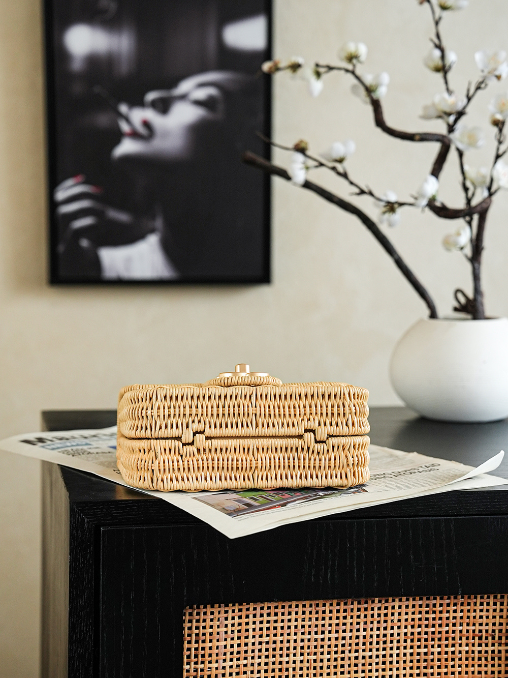 Chanel 샤넬 26C 라탄 핸들 CF 플랩백 (내추럴 베이지) 가방