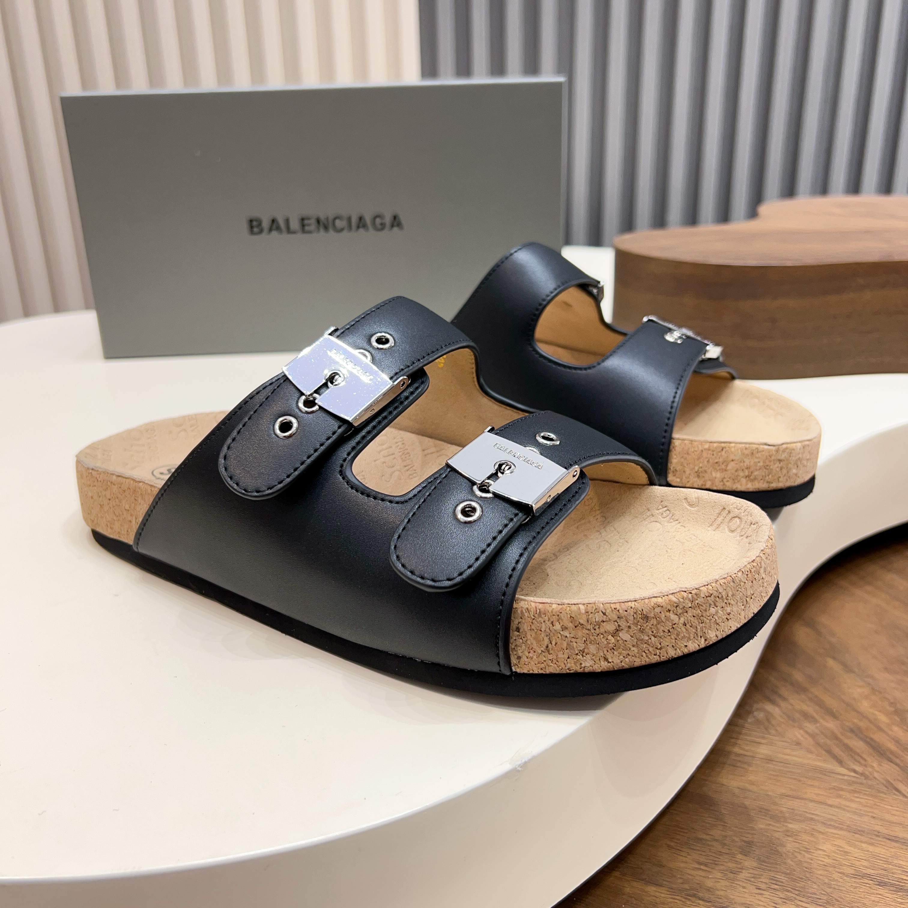 발렌시아가(Balenciaga) 버클 코르크 샌들 슬리퍼 신발