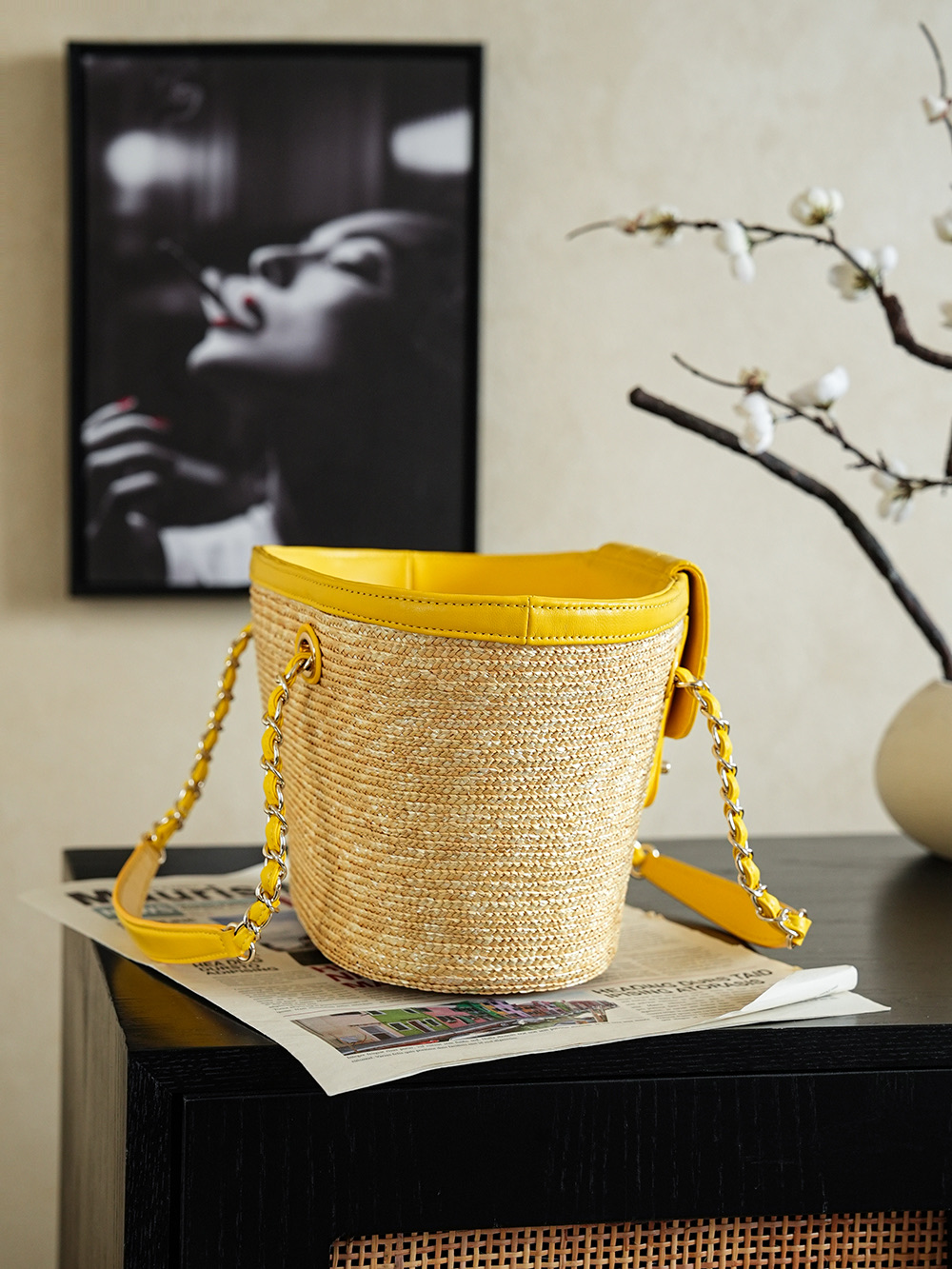 샤넬(Chanel) 26C 라피아 짜임 바스켓백 가방 - 옐로우
