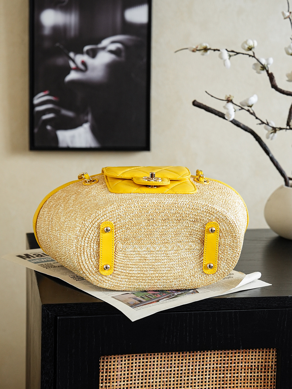 샤넬(Chanel) 26C 라피아 짜임 바스켓백 가방 - 옐로우
