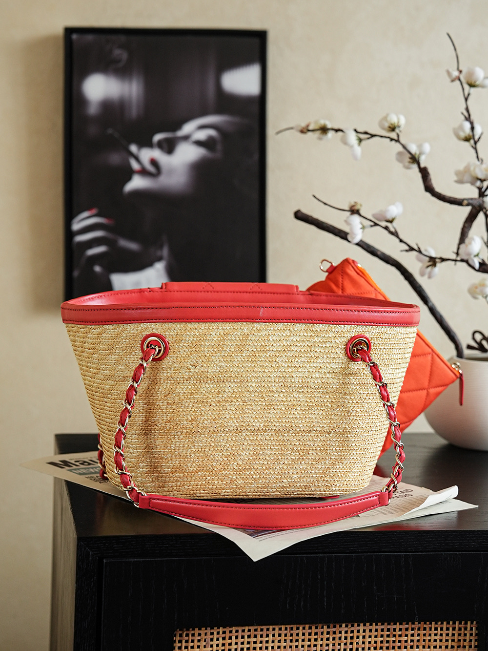 샤넬(Chanel) 26C 라피아 짜임 바스켓백 가방 - 레드