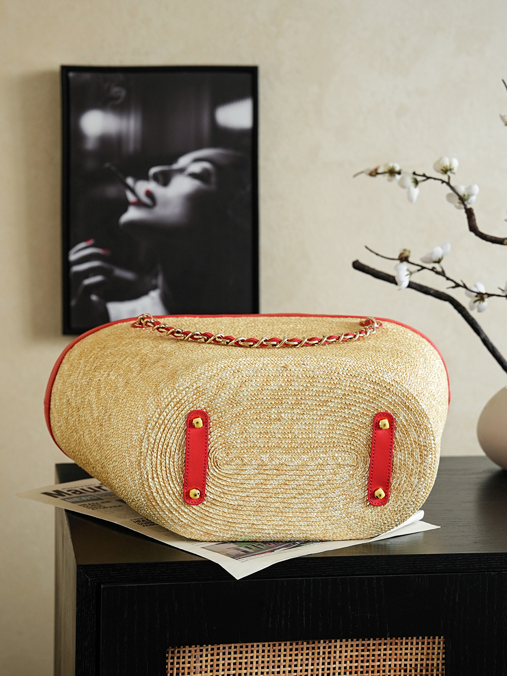 샤넬(Chanel) 26C 라피아 짜임 바스켓백 가방 - 레드 (라지)