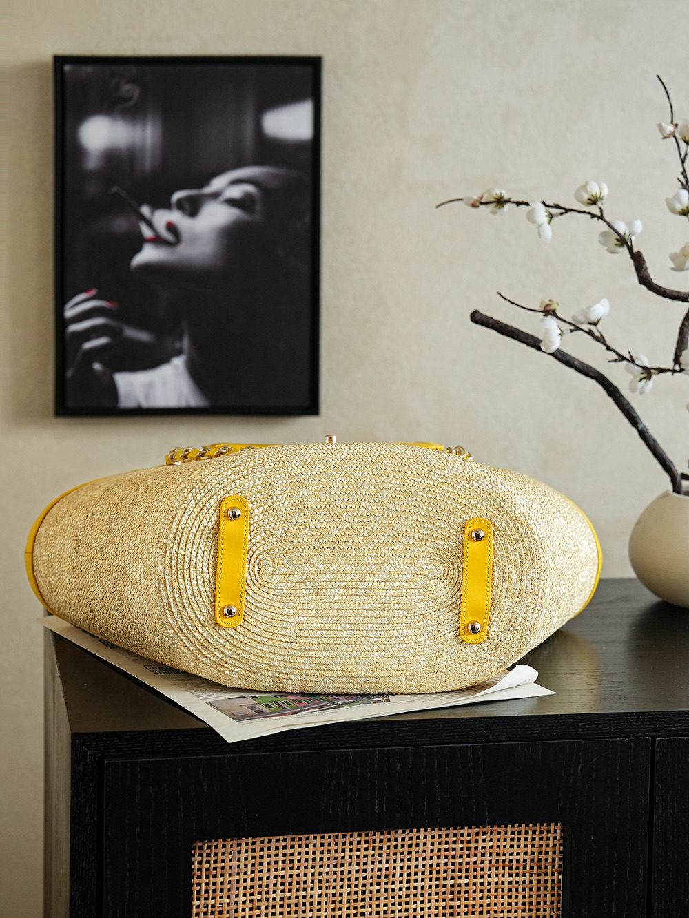 샤넬(Chanel) 26C 라피아 짜임 바스켓백 가방 - 옐로우 (라지)