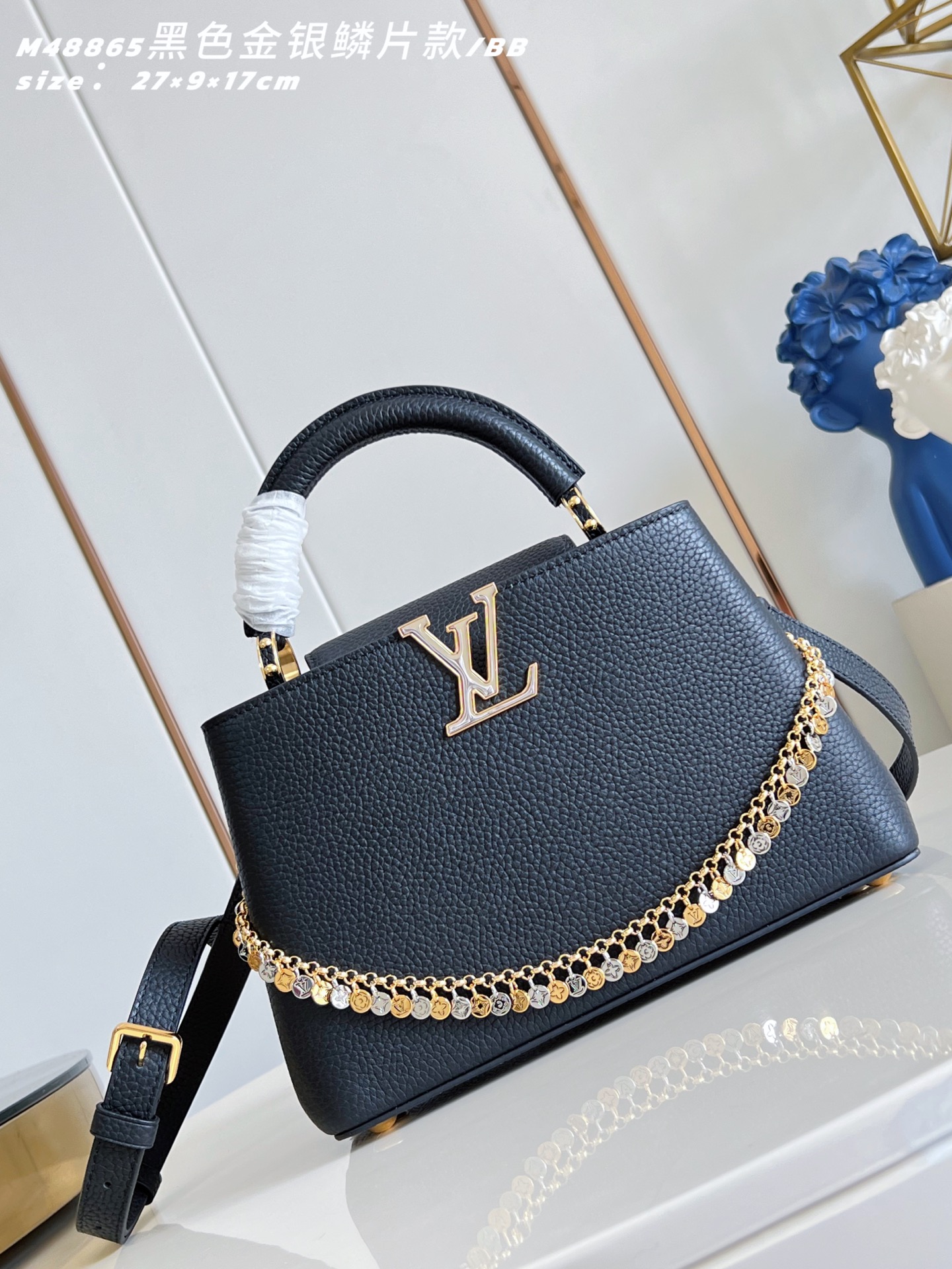 루이비통(Louis Vuitton) LV 카퓌신 Capucines BB 토트백 숄더백 가방 - 블랙 골드&실버 스팽글