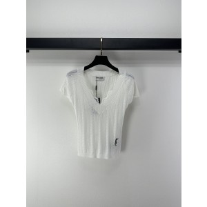 YSL 생로랑 V넥 펀칭 케이블 니트 반팔 의류