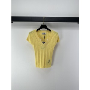 YSL 생로랑 V넥 펀칭 케이블 니트 반팔 의류